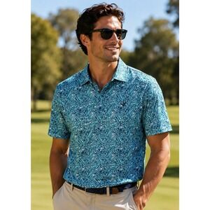 Callaway Golf Polo Men's Size XL Blue Opti-Dri Tropical Cocktail Mixology Print